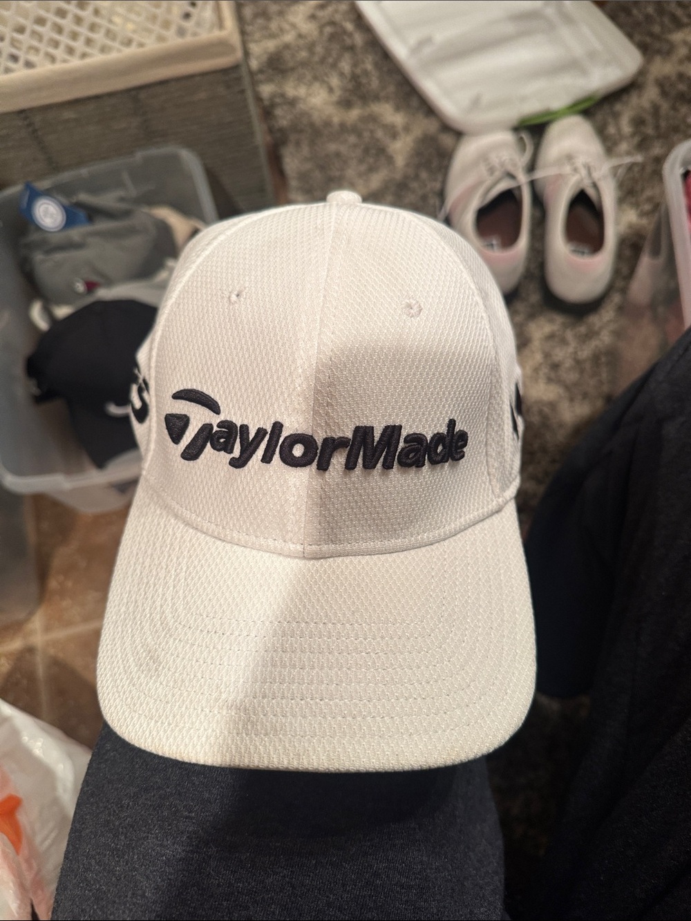 TaylorMade White and Black Embroidered Logo Golf Hat